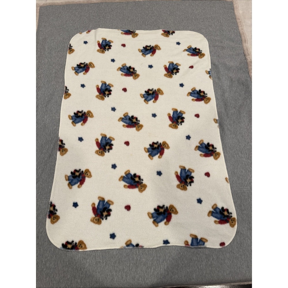 BJT Blue Jean‎ Teddy Bear Fleece Baby Blanket Hearts Stars 32 x 42 Welcome World
